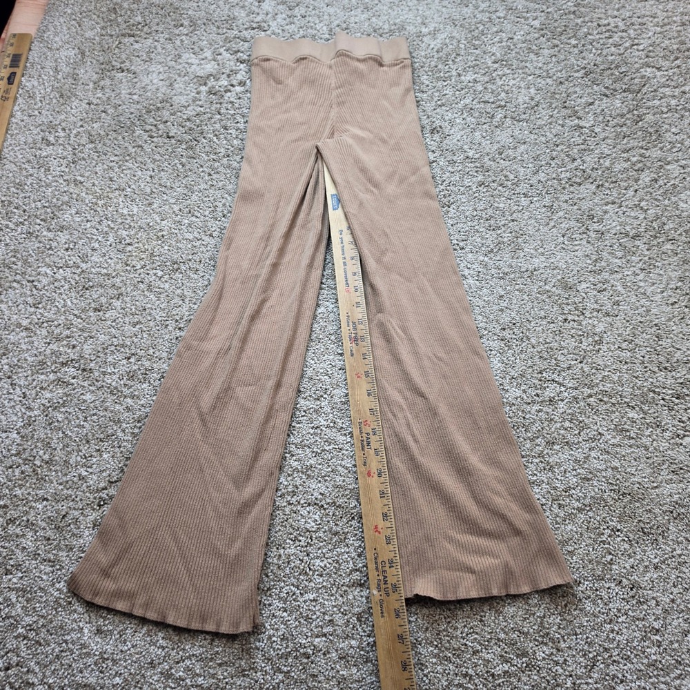 Wilfred Aritzia Ribbed Wide Leg Pants Womens 2XS Tan Slit Hem 120801 - Picture 8 of 13